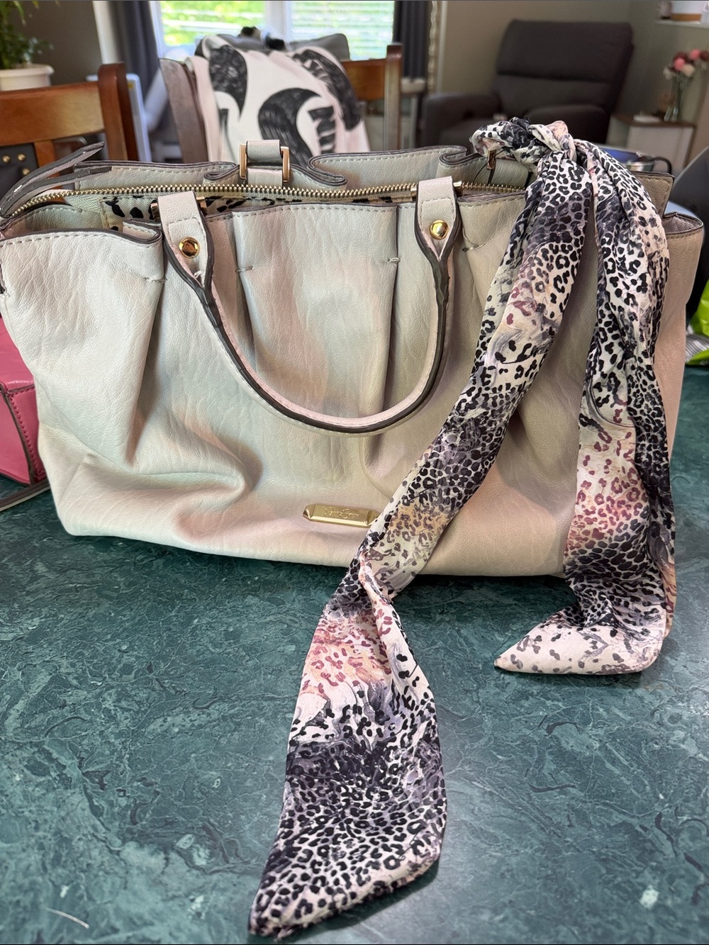 Jessica Simpson gray Tote with Leopard-Print Scarf Accent
